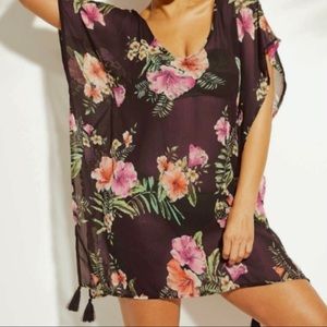 Black Floral Beach Cover Up